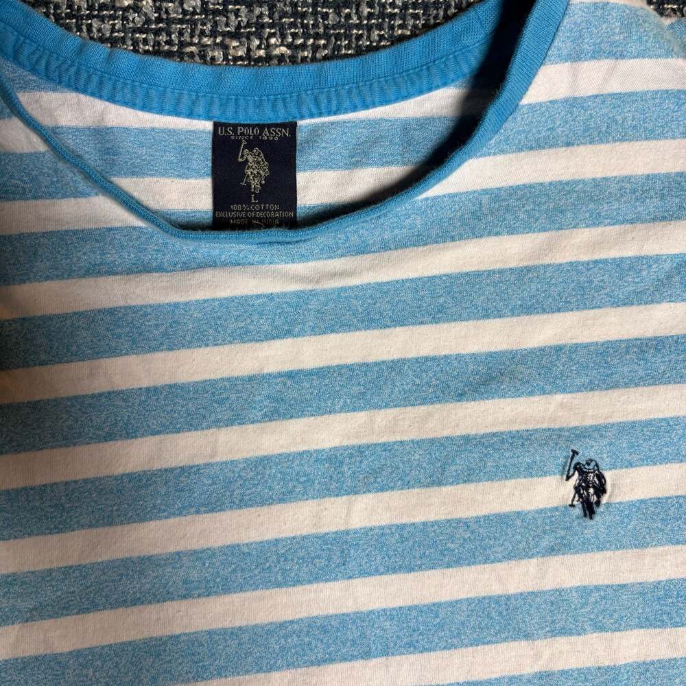 U.S. Polo Assn. Men's Blue and White Striped Crew Neck T-Shirt Vintage - Picture 4 of 5